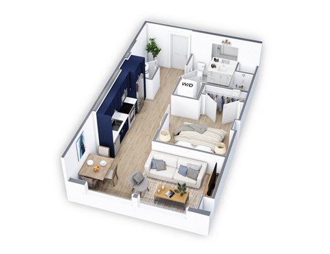 Floor plan for 1 bed, 1 bath, 598 sqft
